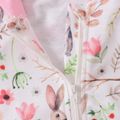 Baby Girl All Over Rabbit Print Pink 3D Ears Hooded Long-sleeve Zip Jumpsuit White