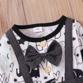 Baby Boy Gentleman Bow Tie Elephant Print Long-sleeve Splicing Solid Button Down Jumpsuit Black