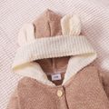 Baby Boy/Boy Heathered Knit Button Down 3D Ears Hooded Jumpsuit Brown image 3