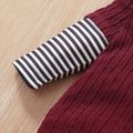Baby Boy/Girl Solid Splicing Striped Long-sleeve Hooded Jumpsuit Burgundy