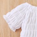 2pcs Baby Girl Solid Shirred Short-sleeve Top and Floral Print Shorts Set Blue