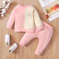 2pcs Baby Boy/Girl Cartoon Bear Design Colorblock Long-sleeve Sweatshirt and Harem Pants Set Pink