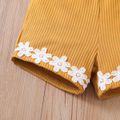 Baby Girl 3D Floral Applique Decor Solid Ribbed Shorts Ginger