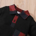 Baby Boy Red Plaid Letter Print Long-sleeve Splicing Jumpsuit Black