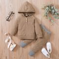 2pcs Baby Boy Solid Textured Long-sleeve Hoodie and Striped Splicing Trousers Set Brown image 1