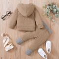2pcs Baby Boy Solid Textured Long-sleeve Hoodie and Striped Splicing Trousers Set Brown image 5
