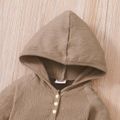 2pcs Baby Boy Solid Textured Long-sleeve Hoodie and Striped Splicing Trousers Set Brown image 2