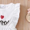 Mother's Day Baby Girl Love Heart and Letter Print Ribbed Sleeveless Ruffle Jumpsuit White