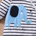 Baby Boy Cartoon Elephant Embroidered Striped Long-sleeve Snap Jumpsuit White