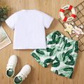 Full Of Vitality Toddler Boy 2pcs Coconut Tree Short-sleeve White T-shirt Top and Leaf Allover Green Shorts Set White