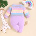 Summer Zoo Baby Bunny Faux-two Striped 3D Ear Long-sleeve Colorful Jumpsuit Multi-color