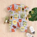 Summer Zoo Baby Tiger and Leopard Allover Short-sleeve Grey Romper Grey