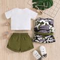 3pcs Baby Boy 95% Cotton Short-sleeve Letter Print Tee and Shorts with Camouflage Vest Set Army green