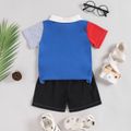 Ready For It Toddler Boy 2pcs Color Block Polo Collar Short-sleeve Blue Top and Black Shorts Set Dark Blue