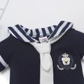 Baby Boy/Girl 95% Cotton Short-sleeve Sailor Collar Necktie Decor Bear Embroidered Romper Tibetanblue