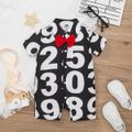 Baby Boy Party Outfit All Over Number Print Short-sleeve Bow Tie Snap Romper White