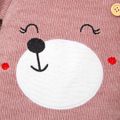 Baby Girl Cartoon Embroidered Pink Ribbed Long-sleeve Jumpsuit Pink