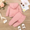 2pcs Baby Boy/Girl Letter Textured Solid Long-sleeve Hoodie and Pants Set Pink