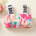 2pcs Baby Girl Letter Print Tie Dye Cami Crop Top and Shorts Set Multi-color