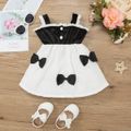 Mini Lady Baby Girl Ruffle and Bow Decor Sleeveless Black and White Sling Dress Black
