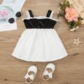 Mini Lady Baby Girl Ruffle and Bow Decor Sleeveless Black and White Sling Dress Black