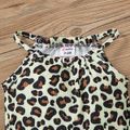 2pcs Baby Girl Leopard Halter Romper and Belted Imitation Denim Shorts Set Brown