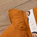 2pcs Baby Girl Rib Knit Ruffle Bowknot Spliced Butterfly Print Long-sleeve Dress with Headband Set Brown