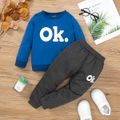 2pcs Toddler Boy Letter Print Pullover Sweatshirt and Elasticized Pants Set Blue image 1