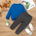 2pcs Toddler Boy Letter Print Pullover Sweatshirt and Elasticized Pants Set Blue image 2
