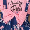 2pcs Baby Girl Letter Embroidered Rib Knit Flutter-sleeve Spliced Floral Print Jumpsuit with Headband Set Pink image 5