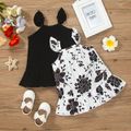 2-Pack Baby Girl 100% Cotton Crepe and Floral Print Flutter-sleeve Ruffle Hem Dresses Set BlackandWhite image 2