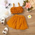 100% Cotton 2pcs Baby Girl Solid Eyelet Embroidered Layered Ruffle Trim Cami Top and Skirt Set Ginger