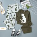 2-Pack 2pcs Toddler Boy Animal Dinosaur Print Long-sleeve Tee and Pants Set Army green image 1
