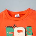 2pcs Toddler Boy Letter Dinosaur Print Pullover Sweatshirt and Spike Design Pants Set Brown image 3