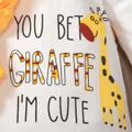 2pcs Baby Girl 95% Cotton Long-sleeve Cartoon Giraffe & Letter Print Ruffle Trim Spliced Jumpsuit with Headband Set Yellow image 2