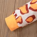2pcs Baby Girl 95% Cotton Long-sleeve Cartoon Giraffe & Letter Print Ruffle Trim Spliced Jumpsuit with Headband Set Yellow image 3
