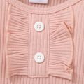 2pcs Baby Girl 95% Cotton Long-sleeve Rib Knit Ruffle Trim Romper and Allover Rainbow Print Overalls Set Pink image 4