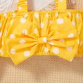 2pcs Baby Girl 100% Cotton Flared Jeans and Polka Dot Print Cold Shoulder Long-sleeve Bow Front Crop Top Set Yellow image 4