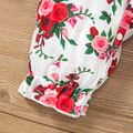 2pcs Baby Girl 95% Cotton Rib Knit Long-sleeve Letter Embroidered Spliced Allover Floral Print Jumpsuit with Headband Set Red image 1