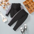 Toddler Boy Letter and Houndstooth Print Hooded Long-sleeve Hoodie Top and Pants Black Set Black