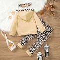 3pcs Baby Girl 95% Cotton Long-sleeve Hoodie and Leopard Print Leggings with Headband Set Apricot image 2