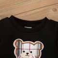2pcs Baby Boy Bear Embroidered Ruffle Long-sleeve Sweatshirt and Plaid Pants Set Black image 3
