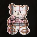 2pcs Baby Boy Bear Embroidered Ruffle Long-sleeve Sweatshirt and Plaid Pants Set Black image 4