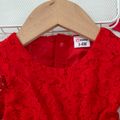 Baby Girl Red Lace Long-sleeve Belted Mesh Hem Party Dress Red image 3