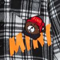 2pcs Baby Boy Bear Embroidered Letter Print Plaid Hooded Long-sleeve Shirt Jacket and Sweatpants Set Black/White image 3