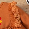 Thanksgiving Day Baby Girl 95% Cotton Long-sleeve Lace Ruffle Trim Jumpsuit Brown