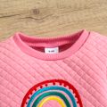3pcs Baby Girl Rainbow Embroidered Long-sleeve Textured Sweatshirt and Allover Print Pants with Headband Set Pink image 2