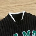 Baby Boy Letter Embroidered Long-sleeve Fuzzy Jumpsuit Black image 3