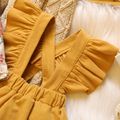 Baby 2pcs Floral Print Long-sleeve Romper and Yellow Corduroy Ruffle Suspender Skirt Set Multi-color image 4