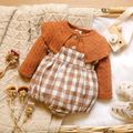 100% Cotton Knitted Long-sleeve Splicing Plaid Print Baby Romper Cameo brown image 1